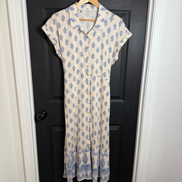 Lucky Brand Dresses & Skirts - Lucky Brand Cream Maxi Dress with Blue Floral Border